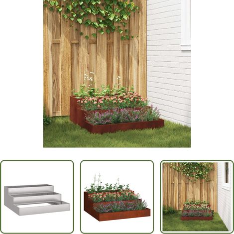 Terrasse - Cache-pot de jardin Rouillé 90 x 90 x 35 cm Acier patiné (1/5)