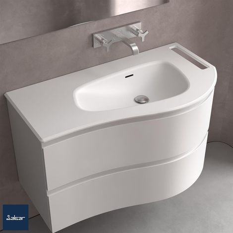 Meuble-lavabo MAM 1290 gauche avec porte-serviette, sans siphon ni bonde click SOLID SURFACE BLANC MAT 1290 x 12 x 510 mm (1/4)