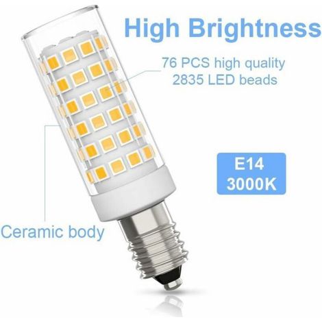 Lot 6 ampoules E14 LED 9W 3000K – non dimmable – 360° – hotte, chevet (1/5)
