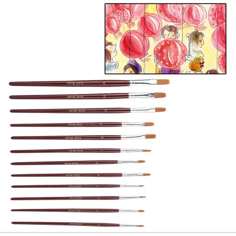 12 Pinceaux plats en nylon rouge vin pour peinture acrylique et aquarelle - Set artistique professionnel (1/5)