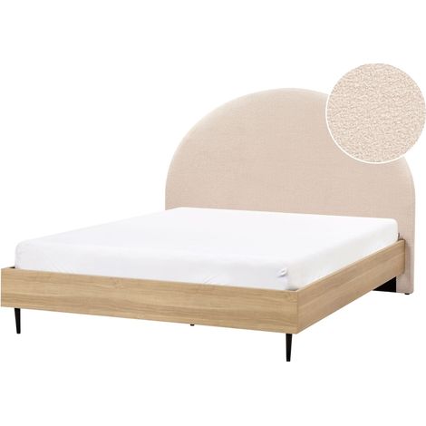 Letto matrimoniale in tessuto bouclè beige con rete 140 x 200 cm Millay (1/5)