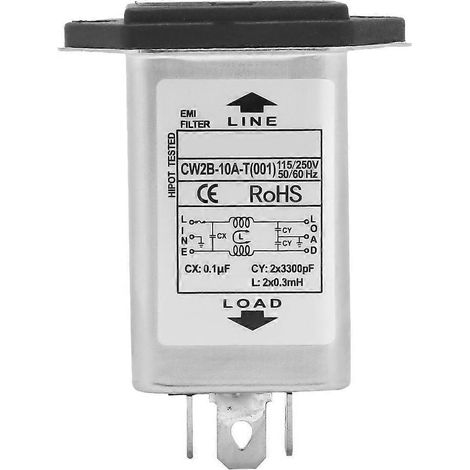 Filtre secteur EMI CW2B-10A T (001) avec porte-fusible 2 en 1, fusible unique 125/250 V