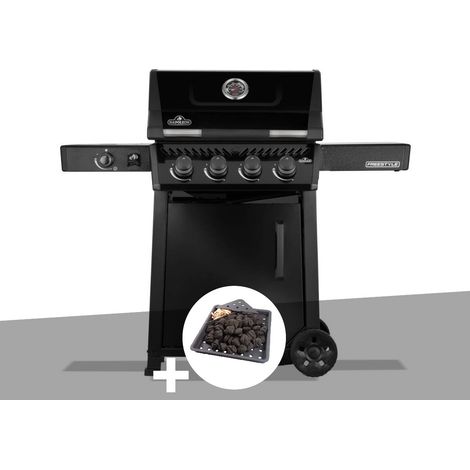 Barbecue gaz Freestyle 425 noir 4 brûleurs + 1 réchaud latéral + Plateau charbon - Napoléon