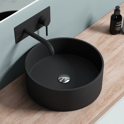 doporro® Lavabo sobre encimera redondo Colossum804 antracita mate 40cm Ø, Lavabo de fundición mineral sin orificio para grifería
