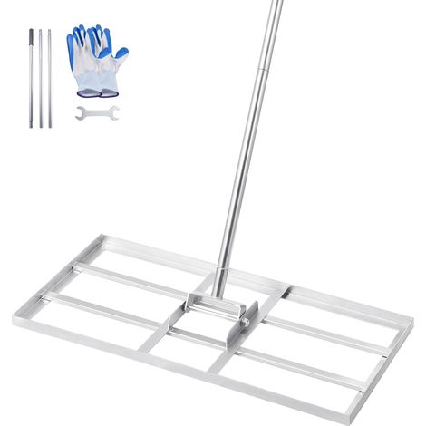 VEVOR Rastrello Livellatore per Prato, Livellatore in Acciaio al Carbonio Antiruggine con Manico da 2130 mm, Piastra di Base da 254 x 1219 mm Regolabili per Campo da Golf da Giardino