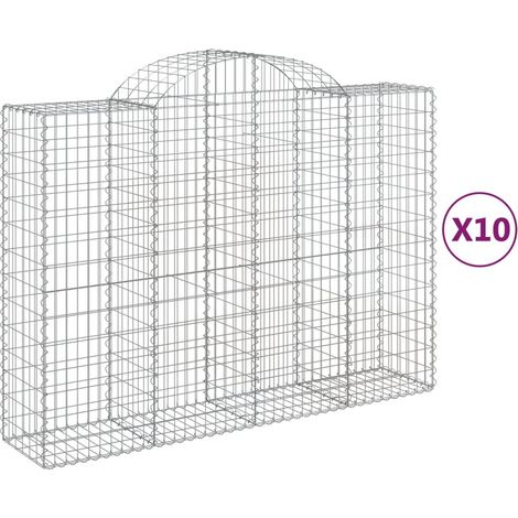 Cestas de gaviones muro de contención arqueado valla de jaula 10 piezas 200 x 50 x 140/160 cm hierro galvanizado Plata 020040238