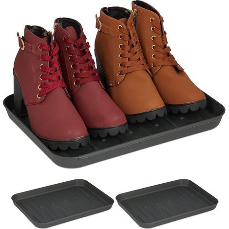 Bacs à Chaussures, Lot de 3, Supports pour Souliers mouillés, HxLxP: 3 x 35 x 27 cm, Plateaux Plastique (1/5)