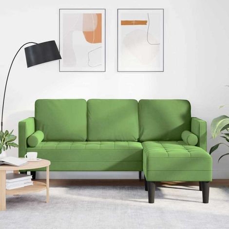 Ecksofa L-Form 4-Sitzer wasserdicht hellgrün Samt 173x131cm (1/5)