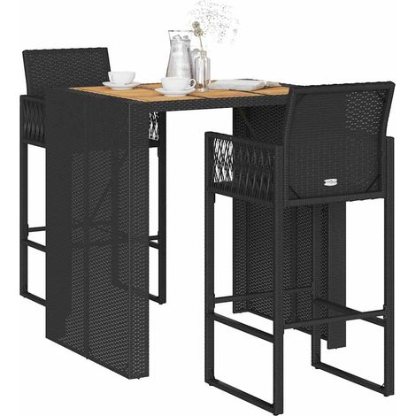 vidaXL Ensemble de bar de jardin 3 pcs sans coussins noir poly rotin (1/5)