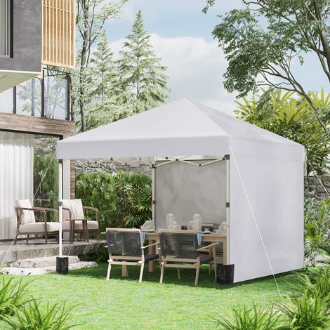 Tonnelle de jardin pop-up réglable en hauteur protection 2 parois latérales sac de transport 297 x 297 x 288 cm blanc