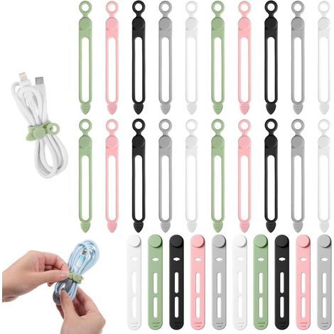 Lot de 20 serre-câbles réglables en silicone réutilisables pour la maison, le bureau, la cuisine, les écouteurs, les chargeurs, les cordons d'ordinateur USB (1/5)