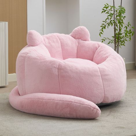 Pouf poire en forme de chat avec longue queue, fauteuil adulte en peluche, sans montage, pour salon et chambre, rose (1/5)