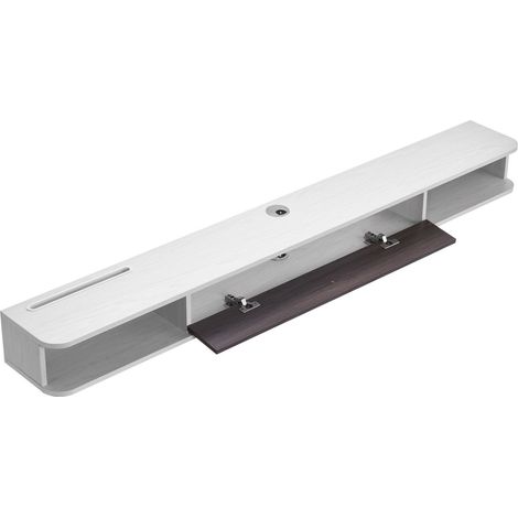 Support TV mural flottant 178 cm, meuble suspendu design avec passe-câbles, rangement fermé, panneau de particules, pour lecteur DVD, décodeur, console de jeux, blanc (1/5)