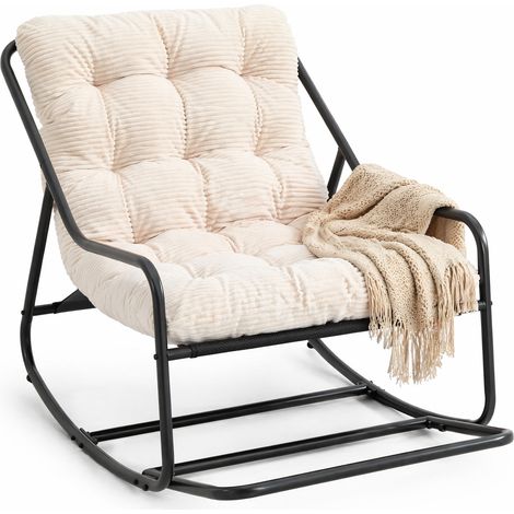 Rocking-chair Fauteuil à Bascule Réglable avec Coussin Épais sans Accoudoirs en Acier Blanc 75 x 116 x 82 cm