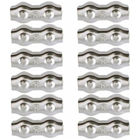 Serre-câble , Serre Cable Acier 3mm 12 Pièces Serre Câbles Duplex Pince de Câble Acier inoxydable 304 D'agrafe de Câble,Câble Poignées pour 2mm Câble Métalliques Pince À Câble Corde à Linge,AAFGVC