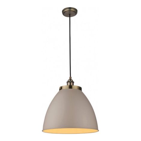 Endon Franklin - Luminaire suspendu à 1 dôme taupe satiné, plaque en laiton antique, E27 (1/3)