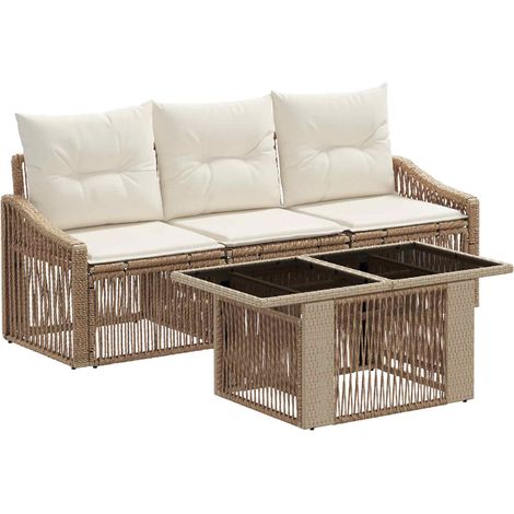Conjunto de sofás de jardín 4 uds. Beige y blanco crema vidaXL (1/5)