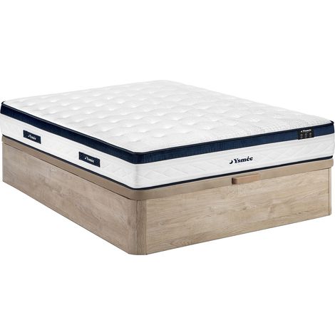 Set 140 x 190 cm letto contenitore naturale chiaro + materasso molle insacchettate 5 zone tessuto rinfrescante sp.28cm - KOROVOU di YSMÉE