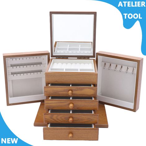Boîte de stockage de bijoux à 5 niveaux 11,817,879,84 pouces boucles d'oreilles de stockage avec 4 tiroirs (1/5)