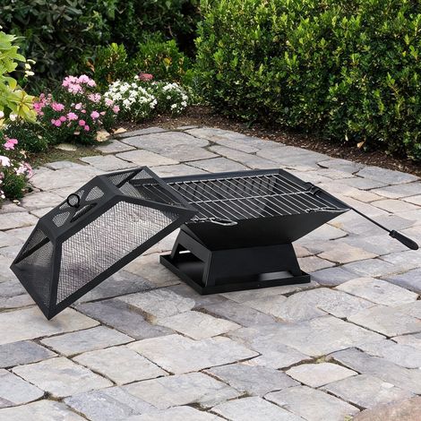 Foyer de jardin en acier jet noir avec grille et pare-étincelles (1/5)