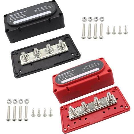 Bornier 12V,Bloc De Distribution Pour Barres Omnibus À Usage Intensif 12V- 48V,Avec Quatre Borniers À Vis M10,2 Pcs,Convient À La Voiture,Au Bateau,À La Caravane,Au Yacht,Etc.(Noir,Rouge) (1/5)