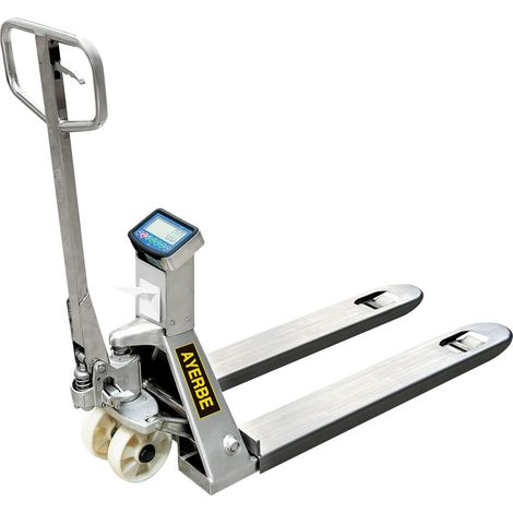 Transpalette inox avec imprimante capacité 2500 kg roues PU (inox304) (1/2)