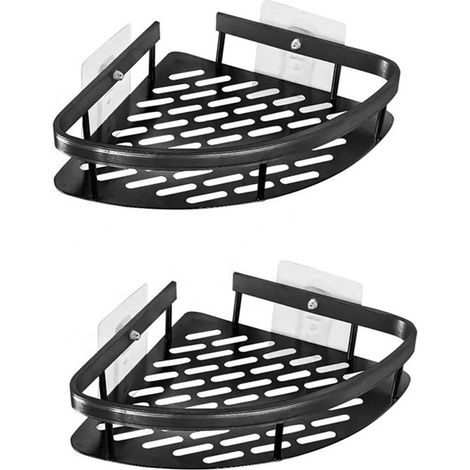 Étagère de douche lot de 2 noire sans perçage étagère d'angle murale pour douche cuisine et toilettes (1/5)