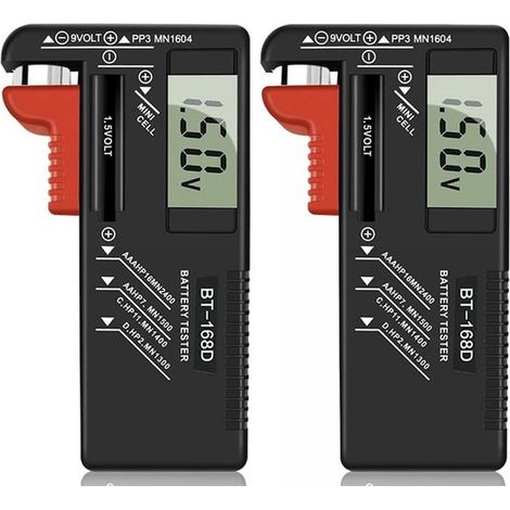 Tester digitale per batterie in 2 pezzi，tester universale per batterie domestiche per batterie AAA，9V，1,5V e a bottone di piccole dimensioni (1/3)