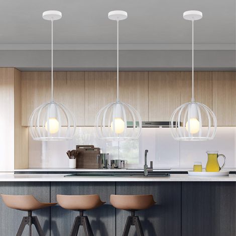 3 Pack Lustre Suspension E27 Cage en Fer 19cm Blanc Luminaire Eclairage pour Décor Restaurant Salle Chambre (1/5)