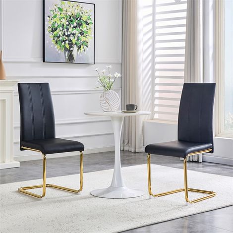 Lot de 2 chaises de salle à manger - 54.5x43x99 cm - Chaise haute dossier ergonomique assise rembourrée similicuir - Noir et Or (1/5)