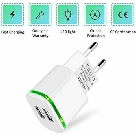 USB-Netzteil, 2er-Pack 2,1A 5V 2-Port Universal-Stromadapter mit LED, Ersatz für iPhone 11 XR X XS Max 8 7 6 6S Plus 5S, Samsung Galaxy/Note, Pad, Xiaomi Telefon (1/3)