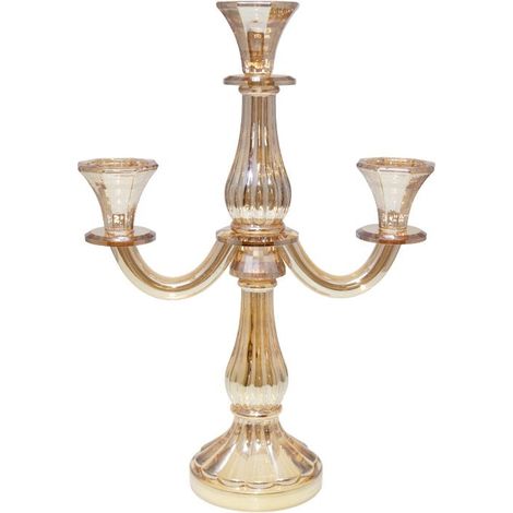 Chandelier Bougeoir 3 Feux en Verre Ambre pour Décoration de Table Hauteur 35 cm - PANGIVO (1/4)