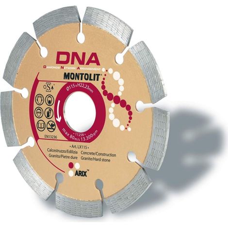 DISCO DIAMANTATO 115 MM MONTOLIT LX115 PER CALCESTRUZZO EDILIZIA GRANITO PORFIDO PIETRE DURE