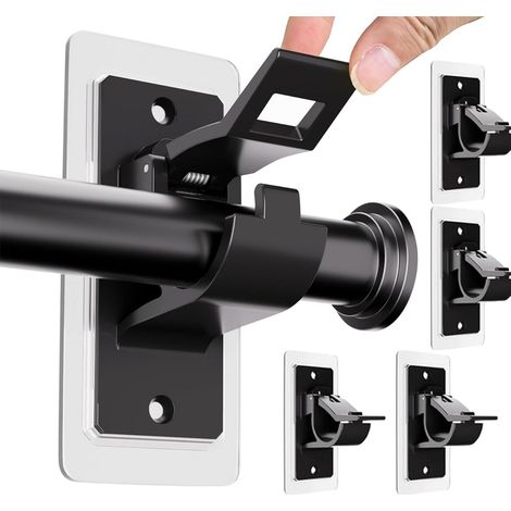 Lot de 4 supports de tringle à rideaux, supports autocollants sans perçage, crochets sans clous, pour salle de bain et salon, noir (1/5)