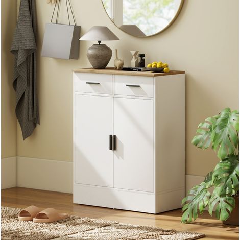 Credenza contenitore 2 cassetti con ripiano regolabile 68,6 x 35 x 90,3 cm bianca OKWISH (1/5)