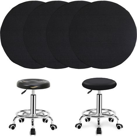 Lot de 4 Housse Tabouret Rond Extensible Diamètre 35-45 cm Noir Polyester Lavable Cuisine Salle à Manger (1/5)