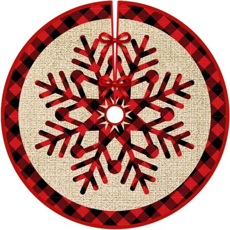 Rote Weihnachtsbaumdecke mit Schneeflockenmuster – Geeignet für die Innen- und Außendekoration – Durchmesser 90 cm (1/5)