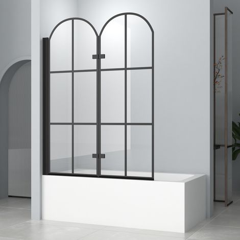 Badewannenaufsätze Schwarz 120x140cm 2-teilig faltbare Duschwand für Badewanne Badewannenaufsatz Duschtrennwand Duschabtrennung aus 6mm ESG Sicherheitsglas, Bogenförmig