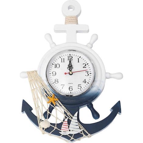 Horloge murale en forme d'ancre de bateau, style méditerranéen, décoration murale pour la maison (style voilier)-34X23CM-Assorted Color (1/2)