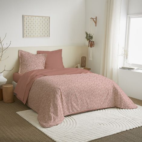 Parure de draps 4 pièces pour lit 140 x 190 cm Céleste pêche - - (1/2)