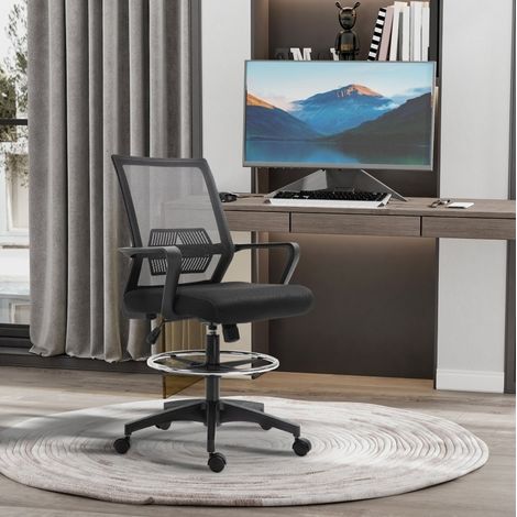 Silla de oficina ergonómica de malla, altura regulable, negro OKMYHOME (1/5)