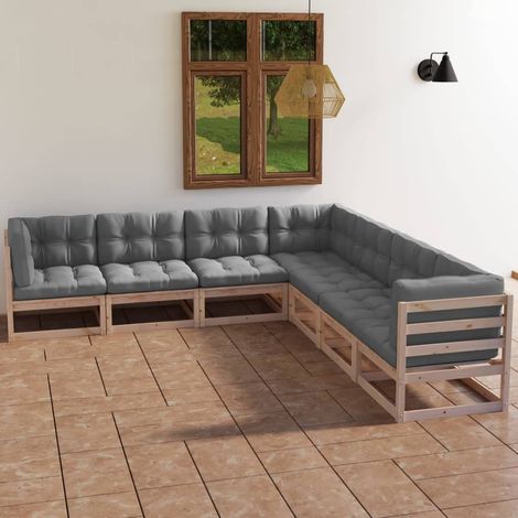 7-tlg. Garten-Lounge-Set mit Kissen Kiefer Massivholz (1/5)