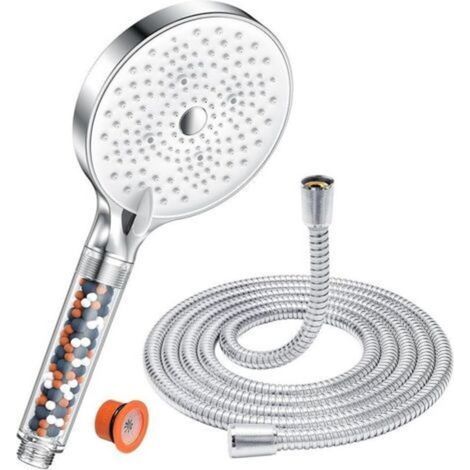 Pommeau de Duche avec tuyau 1,6M, YEAUPE PRO Pommeau de Douche Economie Deau, Pommeau de Douche Anti calcaire Grand (130mm), Pommeau de Douche Haute Pression avec 6 types de jets, Blanc Chrom (1/5)