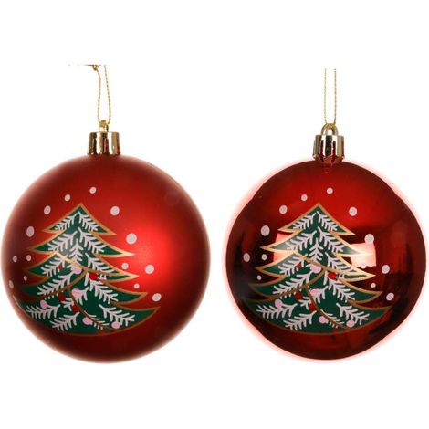 Pallina di Natale Rossa - Albero con Pittura a Puntini - D. 8 cm