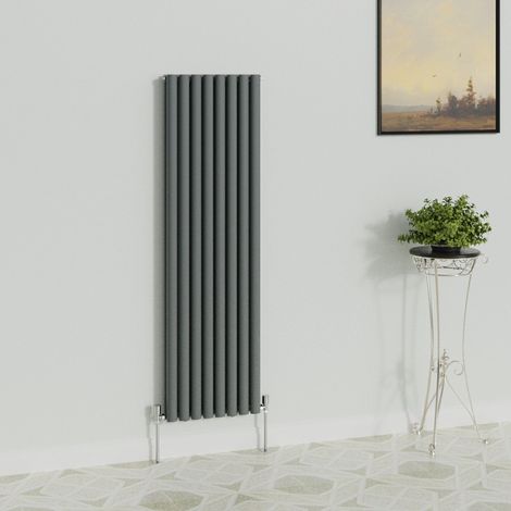 WarmeHaus Vertical Oval Double Anthracite Radiator 1600x472mm (1/5)