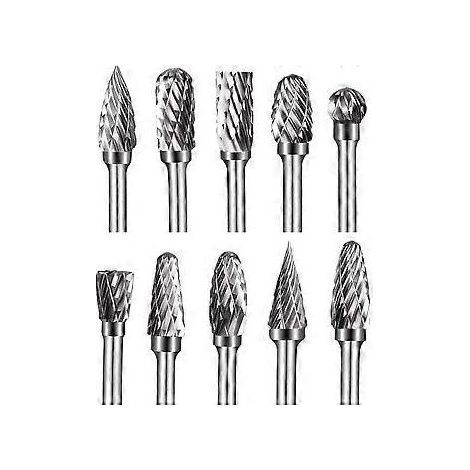 Outils rotatifs innovants, jeu de fraises en carbure pour meuleuse droite, 10 pièces, accessoires à double coupe pour un meulage et une gravure des métaux haute performance. (1/4)