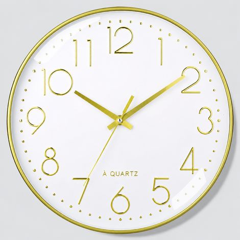 Horloge murale ronde silencieuse à quartz 20 cm fond blanc chiffres jaune clair réf 5866 21 × 21 × 4,3 cm 340 g – Livraison gratuite