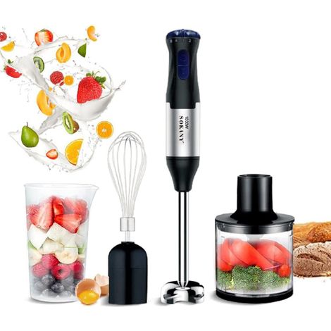 Mixeur Plongeant 1000W [ Robot Multifonction 4en1 ] 5 Vitesse Réglable + Turbo, avec Fouet, Hachoir de 500ml et Verre Doseur 700 ml, Robot de Cuisine Sans BPA, Lames en Acier Inoxydable (1/5)