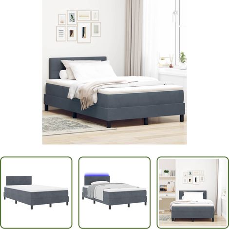 LED Beleuchtung -  LED Boxspringbett mit Matratze Dunkelgrau 120 x 190 cm Samt (1/5)