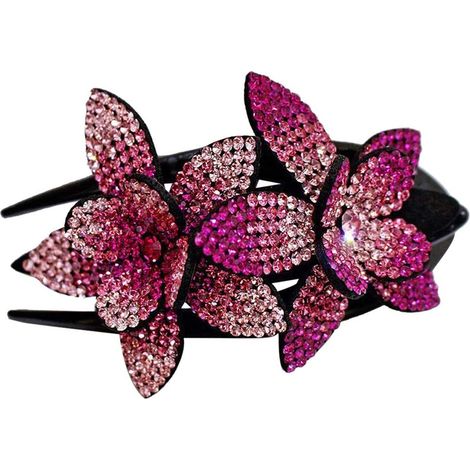 Pince à cheveux strass double fleur, claw cristal barrette coiffure femme fille, clip barrettes ornement cheveux scintillants, accessoire cheveux élégant. (1/5)